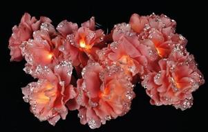 10 PEONIE ROSA 8CM GLITTER 10 LED LUCE CALDA