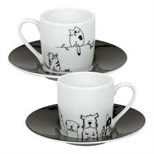 SET 2 TAZZE CAFFE' GATTI E CANI PORCELLANA