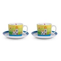 SET 2 TAZZA COLAZIONE C/P CASETTE BLU