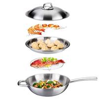 PADELLA WOK INOX CON COPERCHIO PRESIDENT 32CM