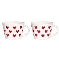 SET 2 TAZZE COLAZIONE TAPPEZZERIA CUORI ROSSO