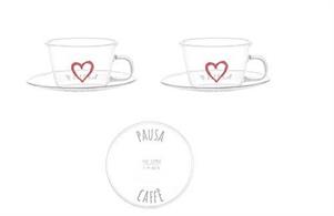 SET 2 TAZZE CAFFE CUORE ROSSO CON PIATTO