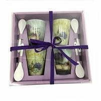 SET 4 TAZZE CAFFE CON CUCCHIAIO DECORO LAVANDA