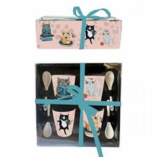 SET 4 TAZZE CAFFE CON CUCCHIAIO DECORO GATTI