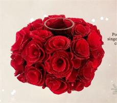 PORTACANDELE SINGOLO ROSE ROSSE E GLITTER 14X14C